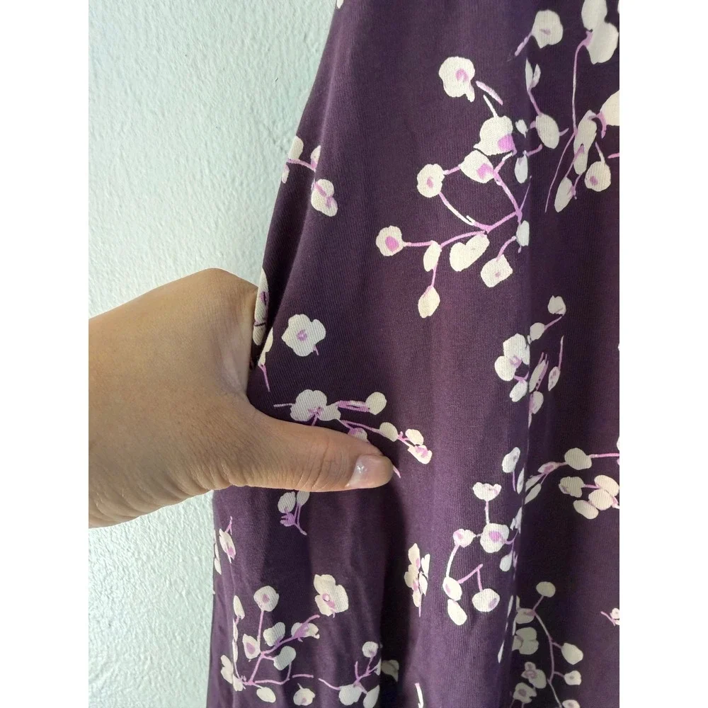 Pact Organic Cotton Floral Fit & Flare Dress Purple Cross Back Pockets Small - Picture 7 of 7